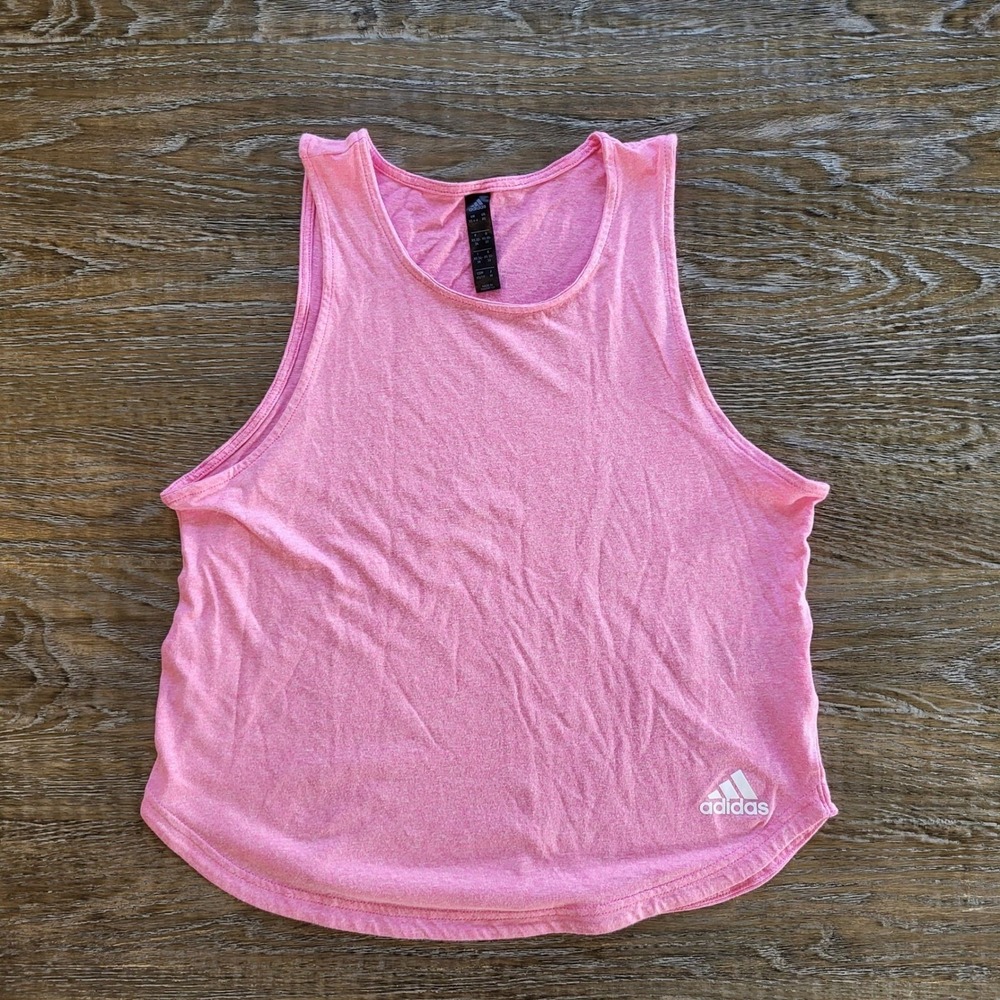 Adidas Womens Pink Heathered Sleeveless Training Tank Top GU1445 Size XS